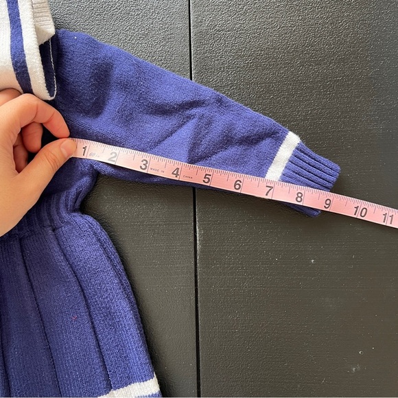 Babygirl Navy Sailor Dress Long Sleeve Nautical Knit Pleated Dress - Picture 11 of 12